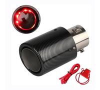 Rosso,Punta di scarico in fibra di carbonio da 3" con luce LED blu, lunghezza totale 6,5 pollici Tubo universale modificato Terminale di scarico posteriore Marmitta per fumi Racing