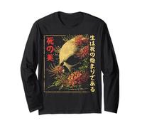 Rosso Ragno Giglio Fiore Cranio Scheletro Anime Giapponese Maglia a Manica