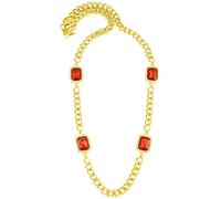 Rosso Rubino 4 Pietre Cristallo Strass Collana 81.3cm Lungo Cubana Catena