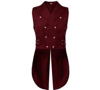 Rosso,S,Gilet da Uomo in Stile Medievale, Senza Maniche, con Bottoni, Stile Steampunk, Stile Gotico, Giacca da Smoking in Jacquard per Halloween, Feste e Matrimoni.