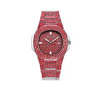 (rosso senza scatola) Orologio Ice-Out con diamanti scintillanti per uomo e donna, orologio al quarzo