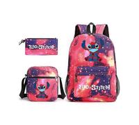 (Rosso stellato) Zaino Lilo & Stitch, set da tre pezzi, borsa per la scuola