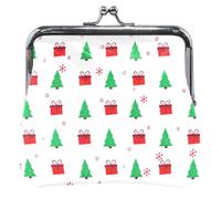 Rosso Verde Albero di Natale Regalo Bianco Personalizzato Donne Carino Coin Purse Fibbia In Pelle Bacio Blocco Carta Cambiare Borsa Portafoglio, Rosso Verde Albero di Natale Regalo Bianco, classico