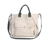 ROSSOM Canvas Crossbody Tote Shoulder Purse Bag for Women And Men Shoulder Crossbody Bag Large Capacity Handbag Multi-Pocket Messenger Bags for Shopping, Travel And Work (White,Large)
