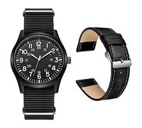 ROSSOM Men Watch Field Watch Easy Reading Fabric Strap 24 Hours Display Japan Movement