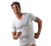 ROSSOPORPORA, Set da 6 Magliette Intime Uomo in Cotone Elasticizzato Modello Collo a V. Bianco M/4