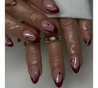 Rossore del vino Press On Nails Mandorla Falso Bastone Lucido Coperture Piene Falso Bastone Acrilico Delle Donne Colle Acriliche Su Un