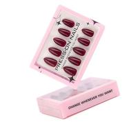 Rossore del vino Press On Nails Mandorla Unghie Finte Lucido Stick On Nails Coperture Piene Unghie False Acrilico Stick On