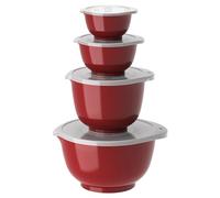 Rosti Margrethe - Set di 4 ciotole per miscelatori in plastica, 4 coperchi inclusi, insalatiere ermetiche, 0,25 litri, 0,5 litri, 1,5 litri e 3 litri, colore: rosso