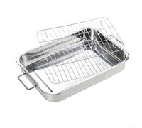 Rostiera in acciaio inox con design facile da pulire e robusto rack, perfetta per cucinare pasti festivi (42 x 32 x 6,5 cm)
