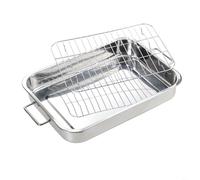 Rostiera in acciaio inox con design facile da pulire e robusto rack, perfetta per cucinare pasti festivi (39 x 28 x 6 cm)