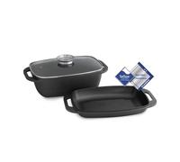 Rostiera in fusione di alluminio con coperchio di vetro e pomello salva-aroma, pentola per stufato resistente e antiaderente - 7 litri con griglia di copertura