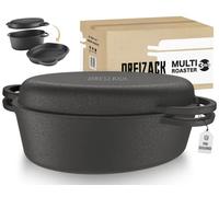 Rostiera in ghisa con coperchio per barbecue, multifunzione, pentola casseruola arrosti, teglia da 8,3 l, adatta a tutte le fonti di calore, incl. induzione, impressa patina antiaderente