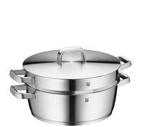 WMF Iconic - Casseruola con inserto per cottura a vapore, 28 cm, a induzione, 5,7 l, grande, in acciaio INOX Cromargan lucido, non rivestito