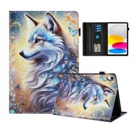 Rostsant Custodia iPad 11 Generazione A16 11 Pollici 2025 Cover Libro Stand Funzione Slot per Carte Libro Cover Tablet Protettiva per iPad 10 Generazione 10,9 Pollici 2022 Lupo bianco