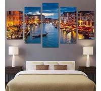 ROSURUG Quadri Moderni Soggiorno 5 Pezzi Venezia Italia Canale Quadro Su Tela 5 Pezzi Di Arte Della Parete Con Cornice Ufficio Cucina Bagni Camera Da Letto Decor