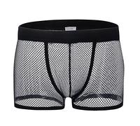 ROSVAJFY Boxer Maglia Sexy Uomo Intimo Trasparente Trunks a Rete, Underpants Boxershorts Elasticizzate Vita Media, Perizoma Mutandine Traspiranti con Sospensorio Slip Bikini per Costume Clubwear (L)