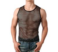 ROSVAJFY Canotta Sexy Rete Uomo, Maglietta a Maglia Trasparente T-Shirt Senza Maniche, Vest Camicie Muscolari Sportive Traspiranti ed Elastiche Men,Tank Top Gilet Intimo per Clubwear (L, Grande Rete)
