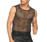 ROSVAJFY Maglietta Muscolare da Uomo Senza Maniche, a Rete Trasparente, Traspirante per Sport, Palestra, Clubwear, Sexy, Nero, M