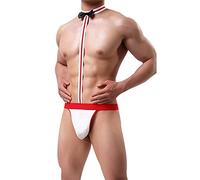 ROSVAJFY Mutande sexy da uomo con papillon, cosplay, cameriere, tanga borat, biancheria intima sexy da uomo, Colore: rosso, Taglia unica