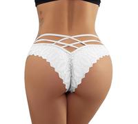 ROSVAJFY Mutandine Sexy da Donna in Pizzo, Intimo Perizoma Curvy Trasparente Tanga Incrociate Slip Brasiliano Elasticizzate Biancheria Intima a Vita Media (M, Bianco)