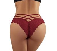 ROSVAJFY Mutandine Sexy da Donna in Pizzo, Intimo Perizoma Curvy Trasparente Tanga Incrociate Slip Brasiliano Elasticizzate Biancheria Intima a Vita Media (S, Bordeaux)