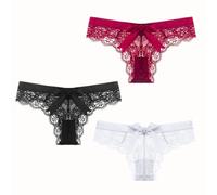 ROSVAJFY Perizoma da Donna in Pizzo a Vita Media, Tanga Sexy Trasparente Biancheria Intima G-String Thong Mutandine con Fiocco (IT, Testo, S, Regular, Regular, Nero+Bianco+Bordeaux)