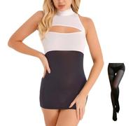 ROSVAJFY Set di lingerie sexy da donna per segretaria e cosplay, con calze, uniforme da insegnante cattiva, ritagliata a blocchi di colore, per ufficio, gioco di ruolo, bodycon, mini vestito, babydoll