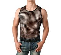 ROSVAJFY Uomo Maglia Intima Senza Maniche in Rete, Muscolo Canotta in Maglia Trasparente, Vest Sexy Tank Top Muscolare Canottiere T Shirt Clubwear Gym Nero (Grande Rete) (M)
