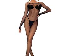 ROSVAY Tuta a rete sexy a maniche lunghe da donna Bodystocking Fishnet, body reticolo cattivo, catsuit body Tedyy collant calze a rete elastica 1 pezzo nero S M L XL, Stile Piccola Rete, Taglia unica