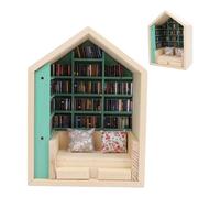 Rosvola Kit Mini Casa per Libreria, Angolo per Libri in Legno, Piccola Casa Decorativa con 200 Libri e 2 Cuscini per Camera, Scrivania, Soggiorno, Libreria, Caffetteria