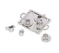 Rosvola Mini Set da tè in Metallo Scala 1/12 Simulazione Realistica Set per Case delle Bambole per Bambini, Kit Completo Vassoio da tè con Teiera e Tazze