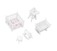 Rosvola Set di Mobili per la Cameretta delle Bambole Set di Mobili per Bambini in Miniatura Durevoli per Giochi Fantasiosi 1:12 Culla Culla Seggiolone Hobbyhorse Bianco