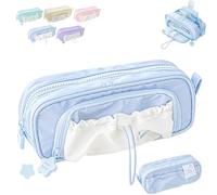 Rosy Posy Pencil Case, Kawaii Pencil Case Counting Stars Large Capacity Drawstring Pen Pouch Multi-Pocket, Waterproof (blue)
