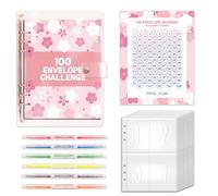 ROSYLEVE 100 Envelope Saving Challenge con 6 evidenziatori con due punte A5 Agenda Risparmio Soldi con Buste Porta Soldi e Tracker Della Sfida,Libro Risparmio Soldi Versione tedesca