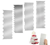 ROSYLEVE 4 Pezzi Raschietti per Torta Spatola per Dolci in Acciaio Inox 22 x 8 cm Argento in 4 Modelli per Diverse Forme di Bordi di Torte a Pettine Stampini per Spatola per Torte Panna