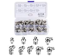 ROSYLEVE 70 pezzi Assortimento di ingrassatori,kit Grasso Raccordo Assortimento M6 M8 M10 iritti e angolati 45° 90° 180° ingrassatori conici per Pistole per grasso
