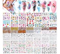 Rosymormor 78 Fogli Adesivi per Unghie Fai da Te, Trasferimento d'acqua, Farfalle, Fiori, Lettere e Filigrana Colorata per Nail Art, Unghie e Unghie dei piedi, Decorazione Manicure