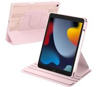 Rotante Custodia Compatibile con iPad 10.2 Pollici (9a/8a/7a Generazione, 2021/2020/2019) / iPad Air 10.5" 2019 / iPad Pro 10.5" 2017, con Portapenne, Auto Svegliati/Sonno, Rosa