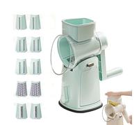 Rotary Cheese Grater, 5 in 1 with Handle Vegetable Shredder, Suitable for kitchen(with Blade Storage Box) (Mint green)