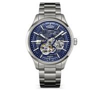 Rotary Greenwich, orologio da uomo automatico con scheletro, resistente all'acqua fino a 100 m, quadrante blu, cinturino in acciaio inox