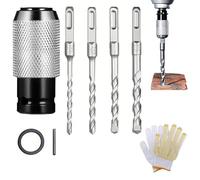 Rotary Hammer Adapter with Impact Drill Bits Set, Electric Drill Wrench to Electric Hammer Conversion Convert Adapter, Easily Drills Through Concrete, Brick, Stone and Wood (1Set+4Drills)