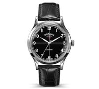 Rotary Orologio da uomo 1895 automatico in acciaio inossidabile con quadrante nero e cinturino in pelle nera