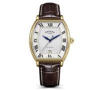 Rotary Orologio da uomo automatico placcato oro cinturino marrone quadrante bianco 5