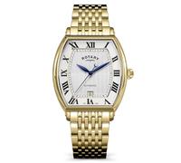 Rotary Orologio da uomo automatico placcato oro quadrante bianco 50m