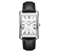 Rotary Orologio da uomo Heritage Astoria rettangolare con cassa in acciaio inossidabile e cinturino in pelle nera