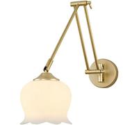 Rotatable Lamp Head Wall Lights Gold Iron Swing Arm Wall Lamps Modern Flower Shape Glass Wall Sconces for Bedroom Reading Study Bedside
