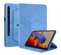 Rotating Leather Case for Samsung Tab S9 S8 S7 11 Inch Folio Stand Cover with Pencil Holder Multi-Angle Viewing Turquoise