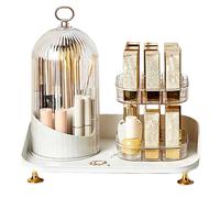 Rotating Makeup Brush Holder - Multi Compartment Cosmetic Storage, Transparent Cover, Durable Double Layer Structure, Non Slip Base Design | Tool Organizer, Lipstick Storage Stand, Vanity Desk