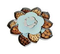 Rotating Snack Platter for Party - Double Layer Flower Sectional Serving Tray with Lid | Multi-Compartment Flower Shape Fruit Veggie Candy Dessert Tray for Home, Picnic, Travel, Entertaining Hosting